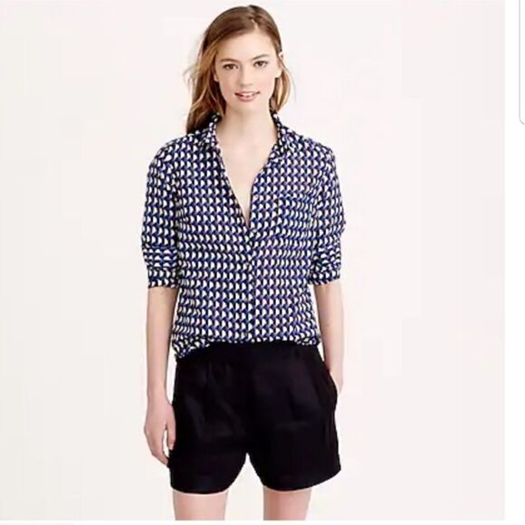J. Crew Boy Shirt in Jet-Set Geo Print Button Down Shirt Long Sleeves Size 6 - Picture 1 of 10